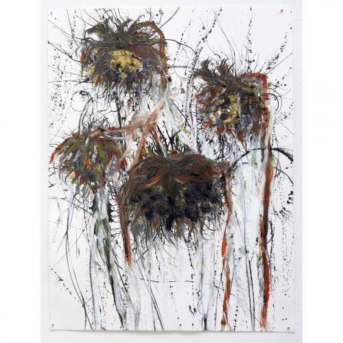 Dode zonnebloemen 2022 ca.65x50 cm houtskool, sibirisch krijt, inkt en oliestick op papier