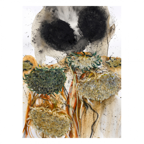 Dode zonnebloemen 2023 76x56 cm, houtskool, sibirisch krijt, inkt en oilstick op papier