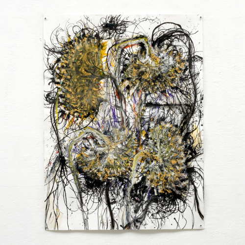 Dying sunflowers 79x56 cm mixed media 2023